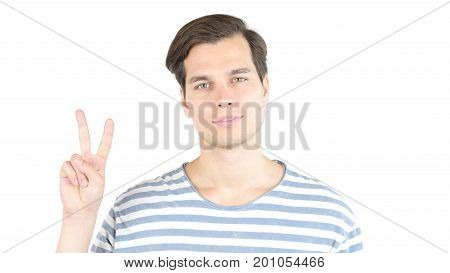 Closeup Man's Hand Showing Victory V Sign