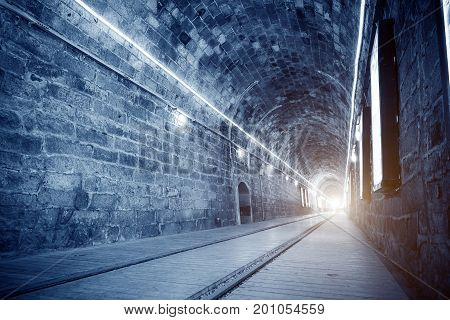 Deep metro tunnel under constructionBlue tones picture