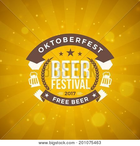 Beer Festival Oktoberfest Celebrations. Vintage Beer Badge On The Golden Beer Abstract Background. V