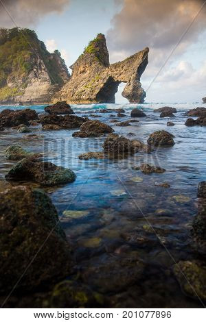 Rock In The Ocean At Atuh Beach On Nusa Penida Island