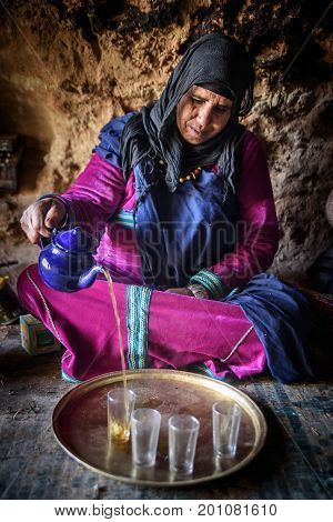 Nomad Woman Living In The Cave, Nomad Valley, Atlas Mountains, Morocco