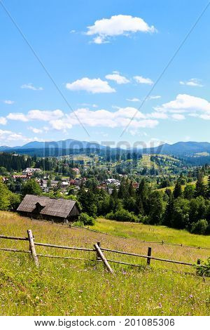 Village Vorohta Ukraine. Carpathian Mountains, wild mountain landscape Ukraine Vorohta