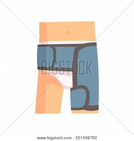 Injured femoral joint bandaged with blue plaster cartoon vector Illustration on a white background