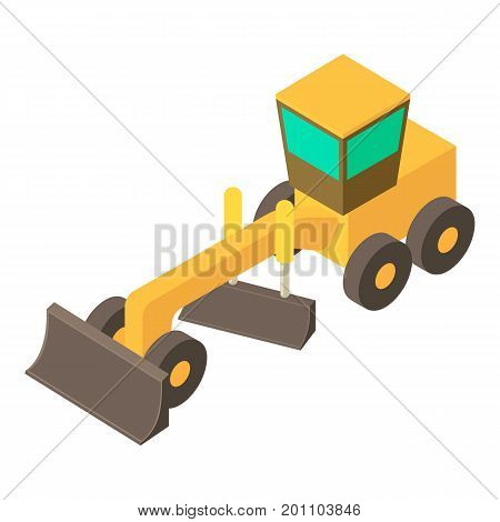 Yellow motor grader icon. Isometric illustration of yellow motor grader vector icon for web