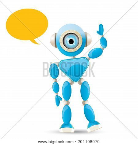 vector funny cartoon blue robot character Isolated on white background. Kids 3d robot toy logo design template