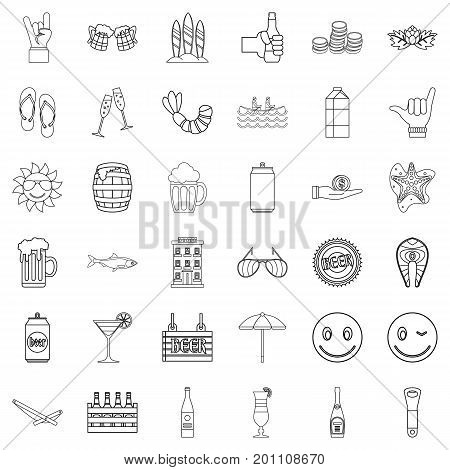 Alcohol drink icons set. Outline style of 36 alcohol drink vector icons for web isolated on white background