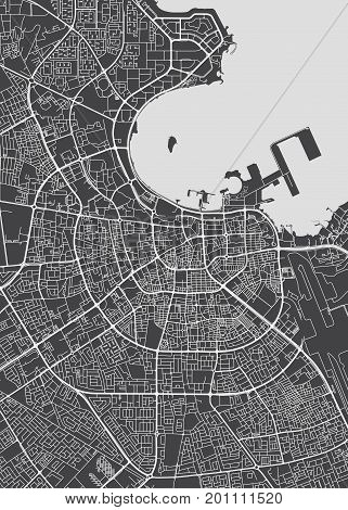 Doha city plan, detailed vector map print poster