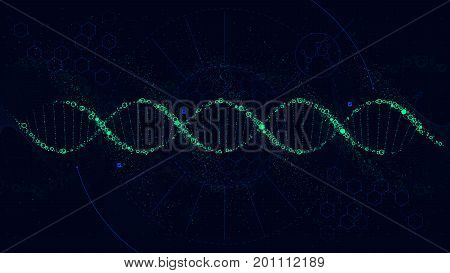 Futuristic illustration of the structure of DNA, Sci-Fi interface, vector background