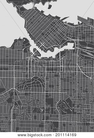 Vancouver city plan, detailed vector map print poster
