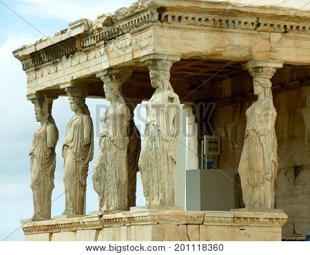 The Impressive Caryatid Porch of the Erechtheum Ancient Greek Temple on the Acropolis, Athens, Greece