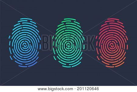 Fingerprints. Illustration of the fingerprint of different colors on a black background. Vector illustration Eps10 file