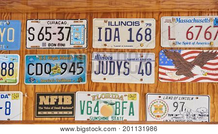 License Plates as wall decorations at Sweet Scoops Ice Cream Shop in St. Charlotte florida