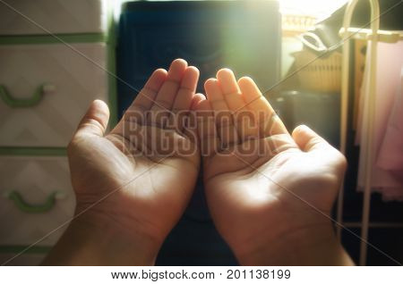 hands praying from god prayer hand for charity blured picture selective focus silhouette