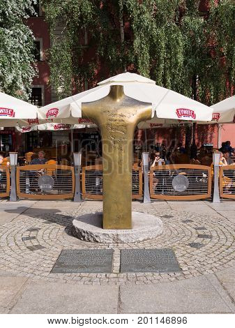 WROCLAW POLAND - AUGUST 14 2017: Dietrich Bonhoeffer Monument