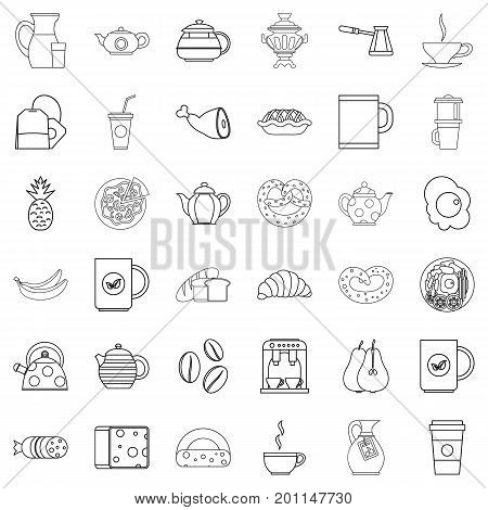 Hot tea icons set. Outline style of 36 hot tea vector icons for web isolated on white background