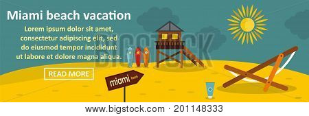 Miami beach vacation banner horizontal concept. Flat illustration of miami beach vacation banner horizontal vector concept for web