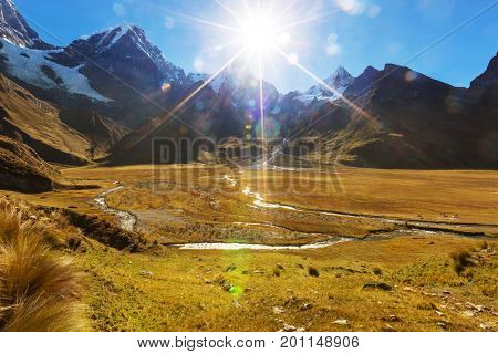 Beautiful mountains landscapes in Cordillera Huayhuash, Peru, South America