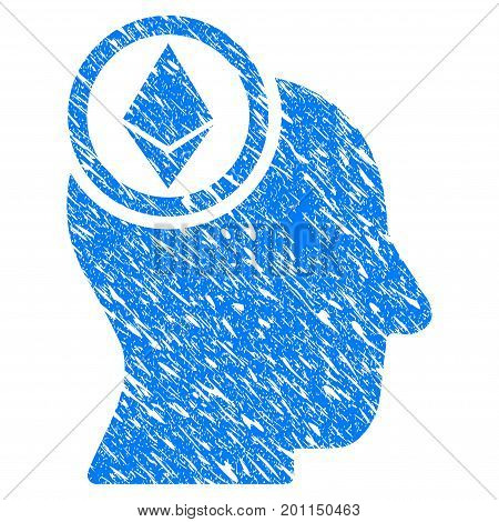 Grunge Ethereum Mind Head icon with grunge design and scratched texture. Unclean vector blue pictogram for rubber seal stamp imitations and watermarks. Draft sign symbol.
