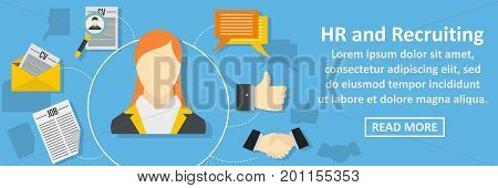 Hr and recruiting banner horizontal concept. Flat illustration of hr and recruiting banner horizontal vector concept for web