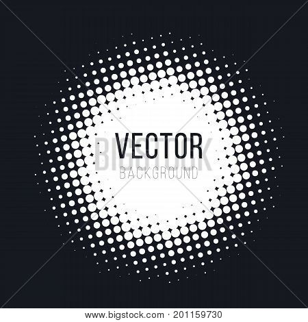 Halftone dotted vector abstract background, dot pattern in circle shape. White comic isolated backdrop.
