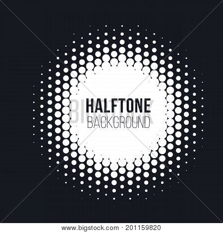 Halftone dotted vector abstract background, dot pattern in circle shape. White comic isolated backdrop. 