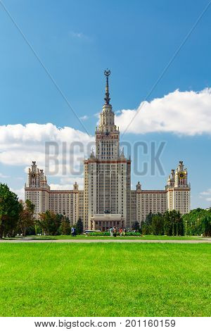 Lomonosov Moscow State University (msu). View Of The Main Building On Sparrow Hills