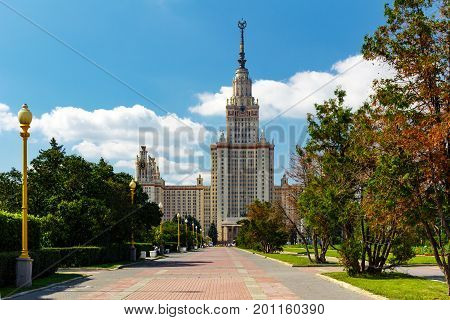 Lomonosov Moscow State University (msu). View Of The Main Building On Sparrow Hills