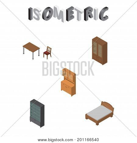 Isometric Furnishing Set Of Cupboard, Chair, Cabinet And Other Vector Objects