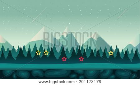 Cartoon Night Game Background , seamless background for games mobile applications and computers. Vector illustration for your design