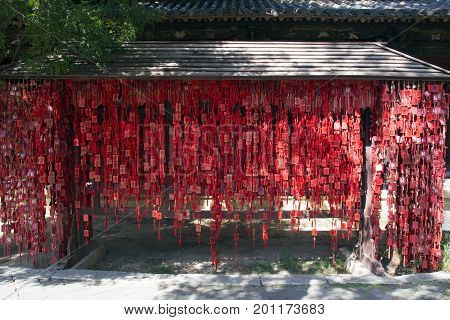 Paper prayers and wishes in a confucius temple, Xian de Jianshui, Yunnan - China