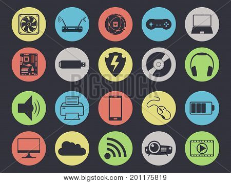 Multimedia icons set isolated on black background