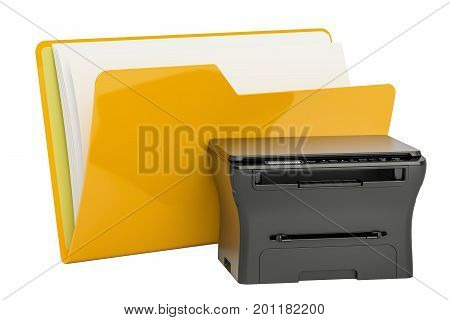 Computer folder icon with multifunction printer MFP 3D rendering isolated on white background