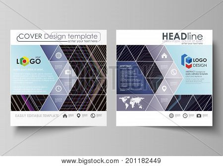 Business templates for square design brochure, magazine, flyer, booklet or annual report. Leaflet cover, abstract flat layout, easy editable vector. Abstract polygonal background with hexagons, illusion of depth and perspective. Black color geometric desi