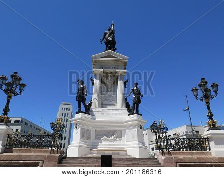 Monument Dedicated To The Héroes De Iquique. The Plaza Sotomayor Is A Square In Valparaíso, Chile