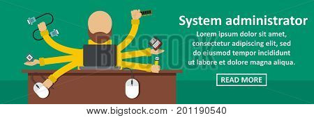 System administrator banner horizontal concept. Flat illustration of system administrator banner horizontal vector concept for web