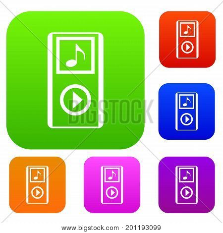 Mini MP3 portable player set icon in different colors isolated vector illustration. Premium collection