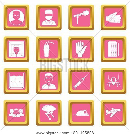 Phobia symbols icons set in pink color isolated vector illustration for web and any design