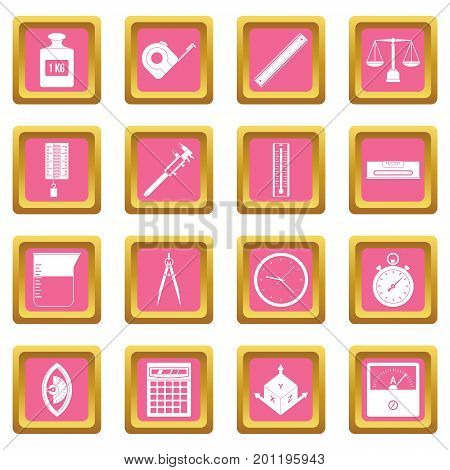 Measure precision icons set in pink color isolated vector illustration for web and any design