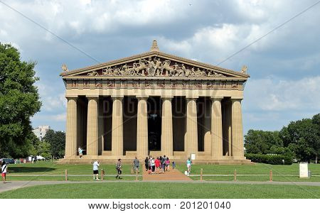 Nashville, Tennessee - August 21, 2017. Parthenon Replica at Centennial Park in Nashville Tennessee USA.
