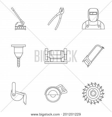 Metal processing industry icon set. Outline set of 9 metal processing industry vector icons for web isolated on white background