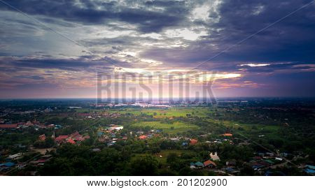 Aerial View Beautiful view at twilight Over the City