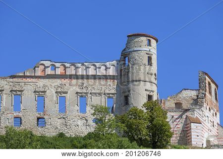 Renaissance castle defense buildingruins Lublin Voivodeship Janowiec Poland. In 1975 the object was bought by the Museum of Vistula River and since 1993 it has been gradually renovated