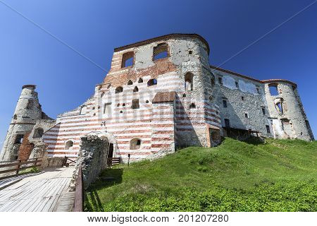 Renaissance castle defense buildingruins Lublin Voivodeship Janowiec Poland. In 1975 the object was bought by the Museum of Vistula River and since 1993 it has been gradually renovated
