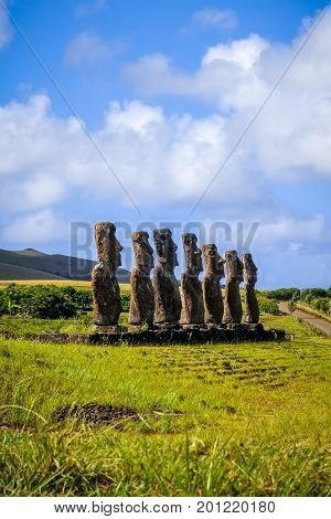 Moais Statues, Ahu Akivi, Easter Island