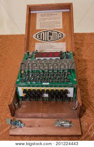 Parma, Italy - september 2015: The Enigma Cipher Coding Machine from World War II