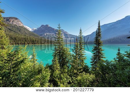 Emerald Lake at sunrise in Yoho National Park, British Columbia, Canada.