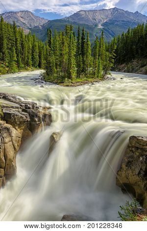 Beautiful Sunwapta falls in Jasper National Park, Alberta, Canada.