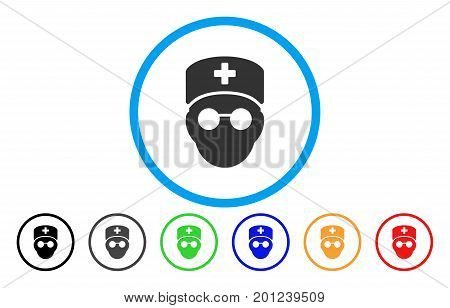 Medic Head rounded icon. Vector illustration style is a flat iconic symbol inside a circle, with black, grey, green, blue, orange, red color versions. Designed for web and software interfaces.