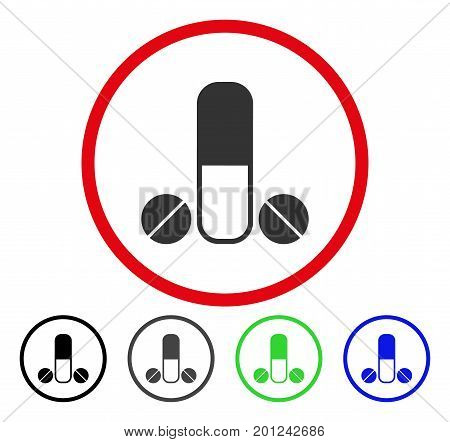 Male Medication rounded icon. Vector illustration style is a flat iconic symbol inside a red circle, with black, grey, blue, green versions. Designed for web and software interfaces.