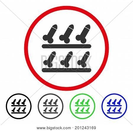 Sexshop Shelves rounded icon. Vector illustration style is a flat iconic symbol inside a red circle, with black, gray, blue, green versions. Designed for web and software interfaces.